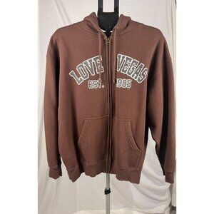 Love Vegas Brown Zip-Up Hoodie Size XL | Casual Hoodie